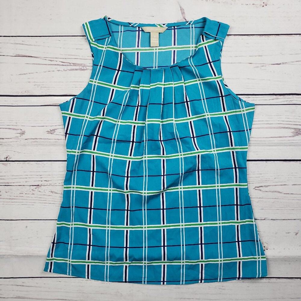 Banana Republic Blue Green Plaid Sleeveless Blouse Women's Size Small